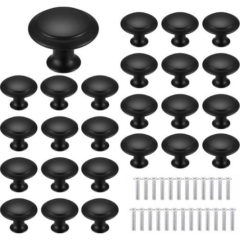 Noir 25 pièces Poignées Meuble pour,30 mm,Boutons de Tiroir,Boutons Porte Rond,Poignées rondes en acier inoxydable,Postuler à Placard Armoire Cuisine, Chambre d'enfant (1/5)