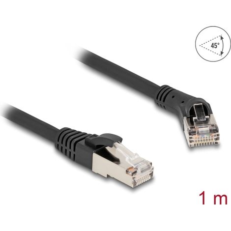 Delock Cable de red RJ45 Cat.8.1 S/FTP macho 45Â° en Ã¡ngulo recto a macho recto hasta 40 Gbps 1 m negro