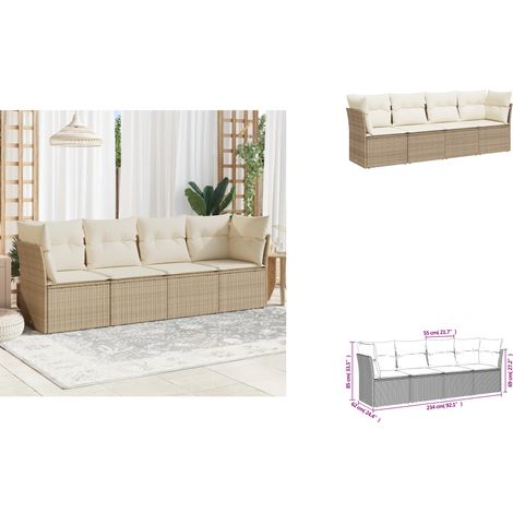 Salon de jardin avec coussins 4 pcs beige résine tressée - Ensemble Salon De Jardin - Mobilier Extérieur - Canapé Jardin - Résine Tressée - Rotin Synthétique (1/3)