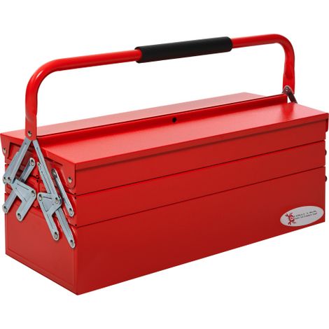 Boîte à outils métallique 56x20x41 cm avec 5 compartiments,grand volume,pliable,rouge (1/5)
