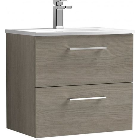 Nuie Arno Wall Hung 2-Drawer Vanity Unit with Basin-4 600mm Wide - Solace Oak Woodgrain (1/5)