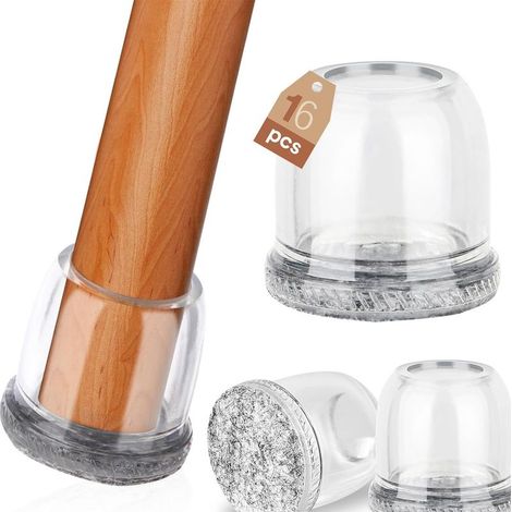 Protege Pied de Chaise, Embout de Chaise Transparent Patins pour Chaises avec Feutre, Tampon de Solpour Sols en Bois Dur et Carrelage 16pcs (1/5)