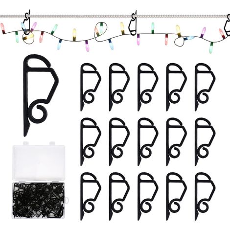 Lot de 60 Crochets Gouttière Noirs en Plastique, Accroche Guirlande Intérieur et Extérieur, Réutilisables Attache Guirlande Lumineuse pour Crochet Noël et Décorations de Sapin (1/5)