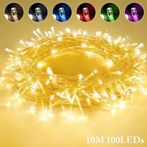 1 Guirlande lumineuse, 100 LEDs, 10M, Blanc chaud, IP44, 8 modes, Intérieur et Extérieur, Noël, Mariage (1/5)