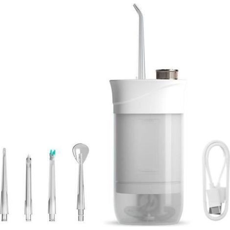 YESCUSTOM Jet Dentaire Hydropulseur Portable Irrigateur Oral Professionnel USB Étanche 4 Buses à Jet 3 Modes de Pression-Blanc (1/4)