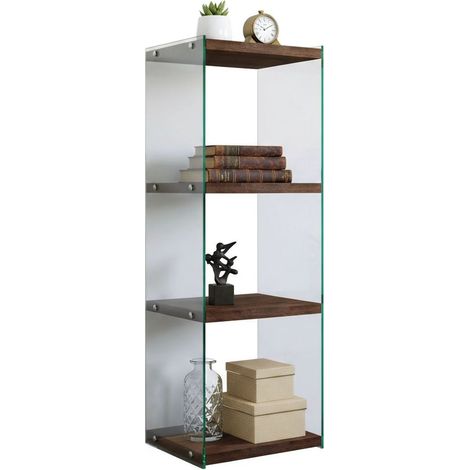 Dmora - Bücherregal Protea, Büroregal, Mobiler Buchhalter, Bücherbrett, 40x35h120 cm, Nussbaum, mit verstärkter Verpackung