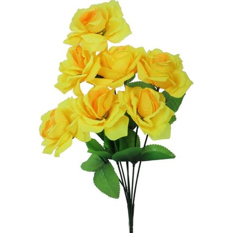 Ramo de rosas amarillas decorativas - 7 piezas, aspecto realista, altura 44 cm (1/3)