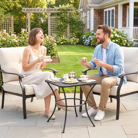 Table basse de jardin carrée en acier avec plateau ajouré, 45x45x50 cm, noir (1/5)