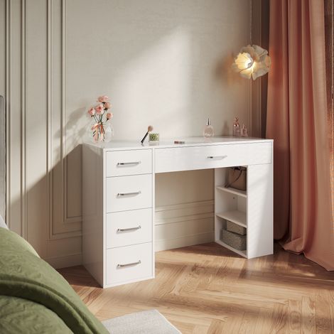 SIRHONA Coiffeuse avec 5 Tiroirs Design cloison de Rangement, Coiffeuse et bureau Table intégrée 120×40×75 cm (1/5)