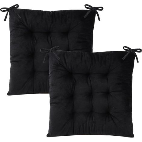 Set mit 2 Stuhlkissen für Esszimmerstühle mit Bändern, geeignet für Büro, Wohnzimmer, Esszimmer und Außenbereich, 39,4 cm (15,5 Zoll) – Schwarz (1/4)