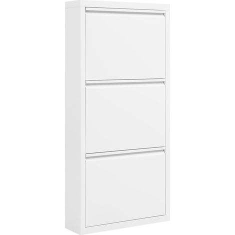 WOLTU Zapatero 3 Puertas Estantes Metálicos 50x15x106cm Blanco (1/5)
