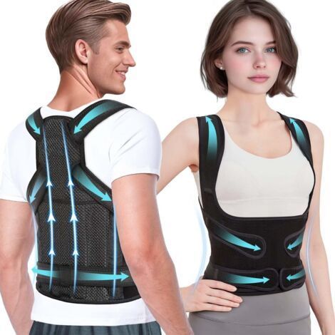 BUNTHAUS Correcteur de Posture pour Hommes Femmes, Redresse Dos Ceinture Dos Posture Réglable et Respirante pour Le Soutien Des épaules, Du Cou et Du Taille (Noir, S) (1/5)