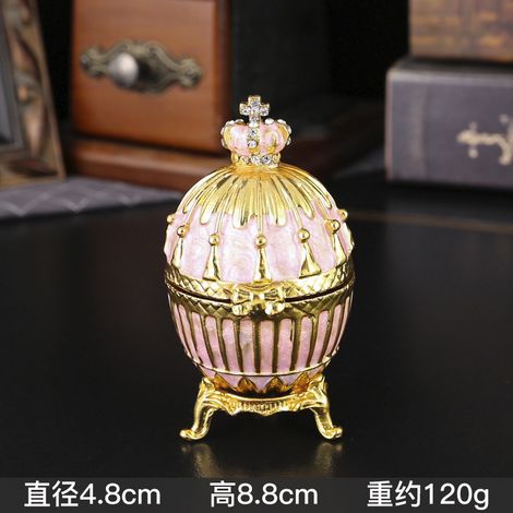 (Rose) Boîte à bijoux en métal émaillé en forme d'œuf, résistante à la poussière et adaptée au rangement à domicile.
