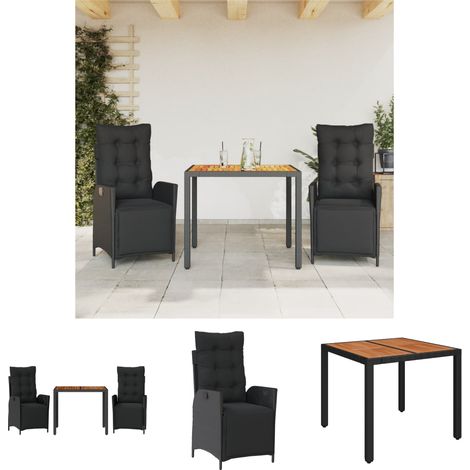 The Living Store 3-tlg. Garten-Essgruppe mit Kissen Schwarz Poly Rattan - Gartenmöbel-Sets (1/5)