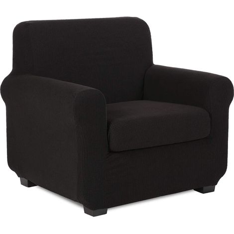 Housse de Canapé 1 Place, Comprend 1 Housse de Coussin de Chaise et 1 Housse de Canapé, Spandex Stretch Sofa Housse de Chaise Housse de Protection de Meubles Antidérapante (Noir) (1/5)