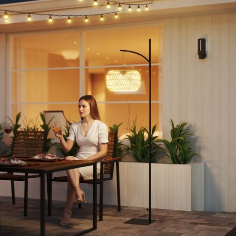 Lámpara solar de jardín de ratán negro y amarillo, sensor crepuscular, IP44, 178 cm FloraGrace (1/5)