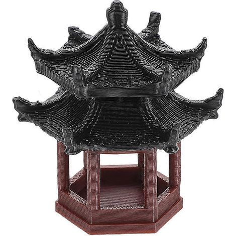 Statue miniature de pagode : Ornement miniature hexagonal en plastique représentant un pavillon, parfait pour la décoration de bureau, les jardins zen, les aquariums domestiques et la décoration de ma (1/5)