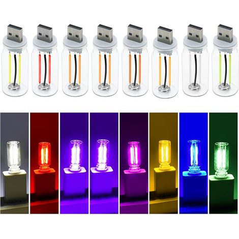 Lumière LED pour intérieur de voiture Atmosphère, Lampes rétro USB enfichables, Lumière LED portable mini pour couloir de voiture et chambre à coucher
