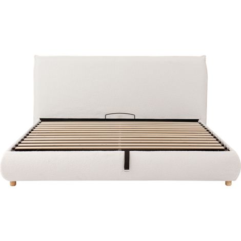 Lit 180x200 cm bouclé blanc avec rangement hydraulique, tête rembourrée (1/5)