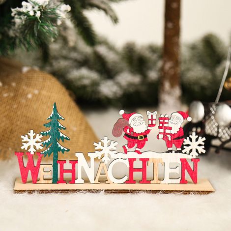 Set mit 5 Weihnachtsdekorationen: Weihnachtsmann, Schneemann, Rentier in Form deutscher Buchstaben, Taschenversion, Bildfarbe. (1/5)