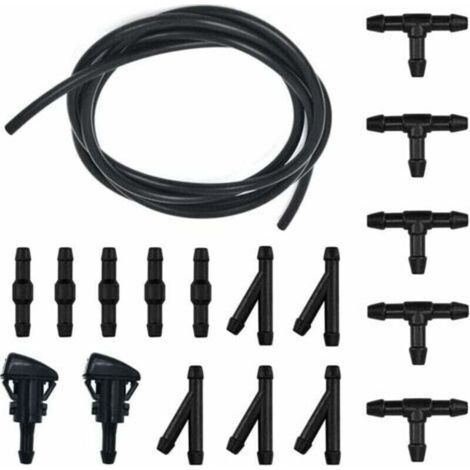 Durite Lave Glace, Kit de Tuyau Essuie Glace, 5M Tuyau de Liquide de Lave-Glace, avec raccord de tuyau 15 Pices + 2 Pcs Buse (1/4)