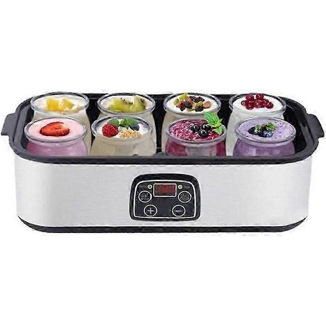 Yaourtière entièrement automatique avec 8 pots en verre, yaourtière électrique avec température et durée réglables, prises européennes et américaines. (1/5)
