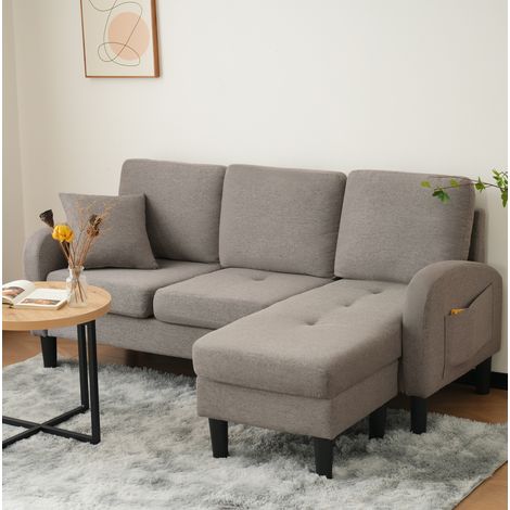 Sofá rinconera modular 166x118x77 cm gris oscuro envejecido en tejido algodón-lino con chaise longue reversible (1/5)