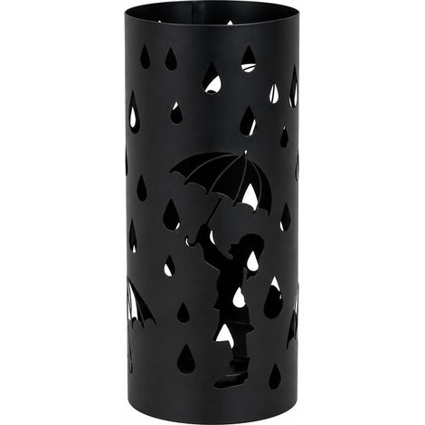 Porte-parapluie noir métal motif pluie 20 x 20 x 49 cm (1/2)