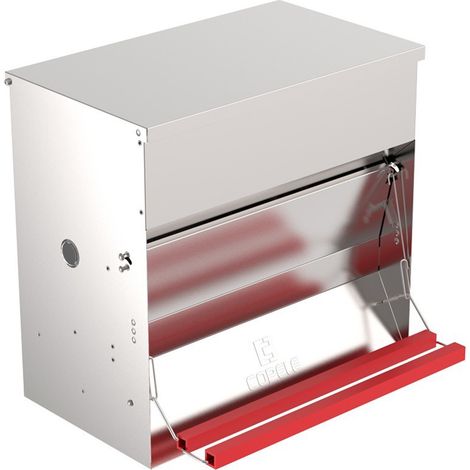 Mangeoire anti-nuisibles en acier galvanisé 30 kg – Pour 15 poules – Système silencieux avec réglage de poids – Hublots transparents – Copele