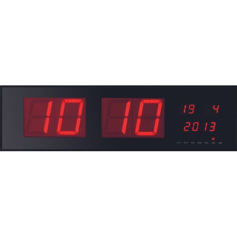 Perel Digitale LED-Wanduhr mit großen roten LED-Ziffern, 125 mm Zahlen, klare Anzeige von Uhrzeit und Datum, hervorragend sichtbar für Büro Wartebereich Schule oder Empfang, Netzbetrieb mit