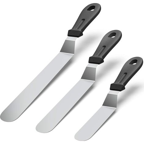 Spatule Coudée - Lame Acier Inoxydable 15 cm 20 cm 25 cm - Manche PP - Pour Décoration Gâteaux et Glaçage - Lot de 3 (1/5)