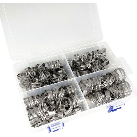 100 Pièces Collier de Serrage Inox 304, Kit Assortiment 6-25mm Collier Serrage Réglable (4 Tailles), Collier Serrage Tuyau Métallique pour Plomberie, Durite Automobile, Piscine, Arrosage et Mécanique (1/5)