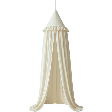 Children's Bed Canopy with Ruffles, Neutral Pastel Colour, Frills Cotton Tent, Nursery Room and Hanging Baby Bed Curtain, Decorative Mosquito Net Reading Corner (Light Brown) (1/5)