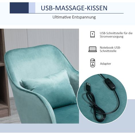 Fauteuil de bureau de massage en velours vert, fonction vibration, 55 x 65 x 86 cm (1/4)