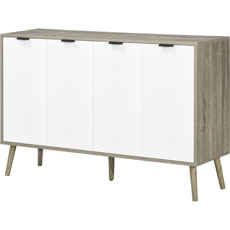 Buffet bas 4 portes 2 placards motif chevrons étagères réglables blanc gris 120 x 35 x 77,4 cm
