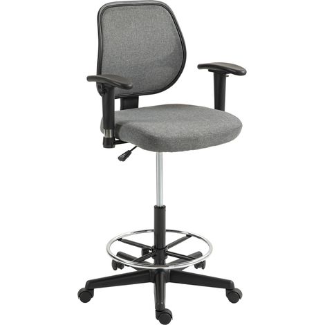 Fauteuil de bureau assise haute réglable avec accoudoirs, sur roulettes, gris 60x57x97-119 cm