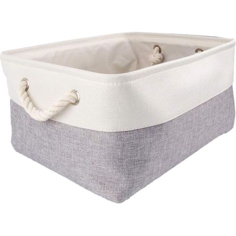 Grande boîte de rangement en tissu, panier de rangement rectangulaire avec poignée pour jouets, placard (pliable, gris et blanc) (1/4)