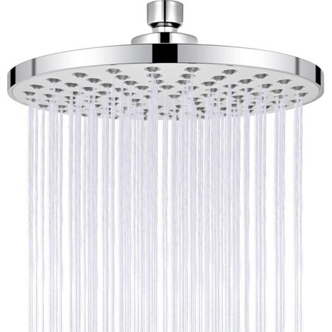 Fester Duschkopf, 8-Zoll-Hochdruckduschkopf, modernes, luxuriöses, rundes Chrom-Design, Sipcene-Düsen, verstellbarer Duschkopf mit Kugelgelenk (universell passend), Installation (1/4)