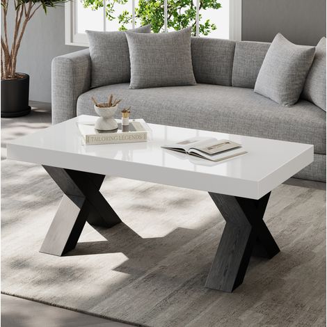 Table basse rectangulaire 100x50x40 cm MDF blanc HAVRYA (1/5)