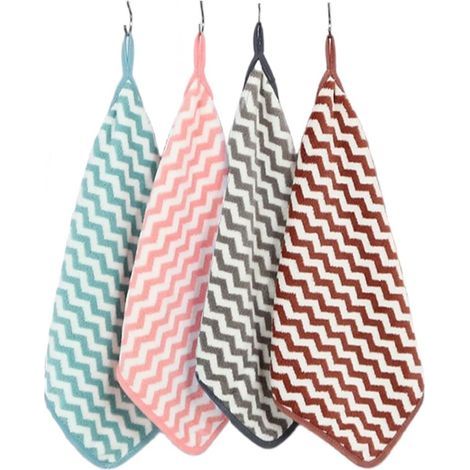 Lot de 4 essuie-mains doux à séchage rapide et durables à suspendre pour salle de bain, cuisine (30 x 30 cm) (1/5)