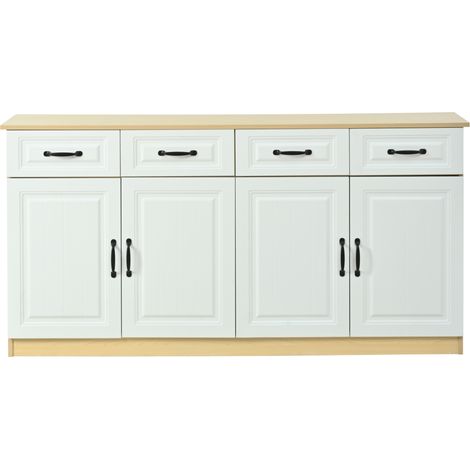 Credenza con 4 cassetti e 4 ante in MDF 160 x 35 x 80 cm bianco e effetto legno naturale (1/5)