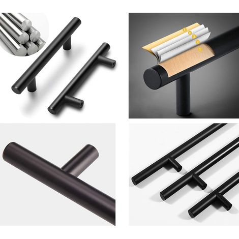10 Pièces Poignée Meuble de Cuisine Bouton de Porte Acier Inoxydable Bouton de Armoire Noir Distance de Trous 192MM (1/5)