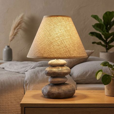 Lampada da tavolo, lampada da camera da letto, interruttore, marrone, ceramica, H 33,5 cm (1/5)