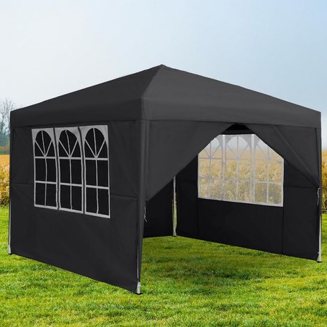 Faltpavillon 2.5x2.5m wasserdicht mit 4 Fenstern und Seitenteilen Anthrazit (1/5)