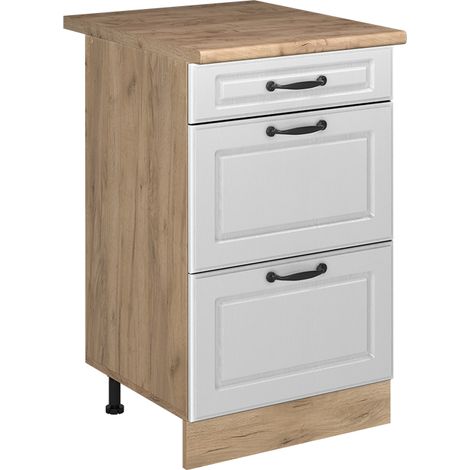 Mobiletto base per cucina R-Line, Bianco country/Rovere dorato, 50 cm piano di lavoro Rovere dorato, Vicco