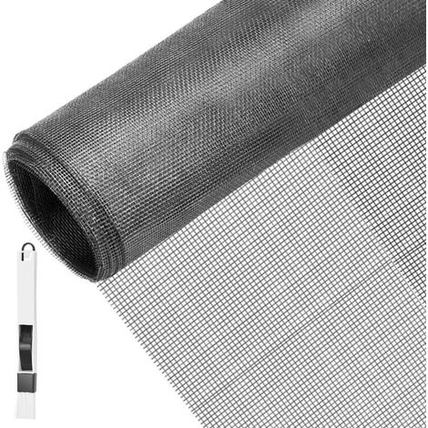 Fliegengitter Meterware 80x120cm Grau mit Fensterputzbürste (1/5)