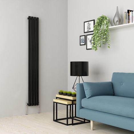 Warmehaus Black Oval Radiator Vertical Single Panel 1600x236mm