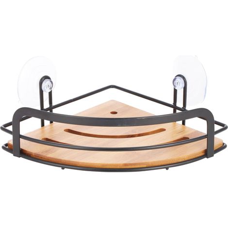 Étagère de Douche d'angle avec ventouses en Acier et Bambou Noir Mat 21 x 21 x 9 cm (1/4)