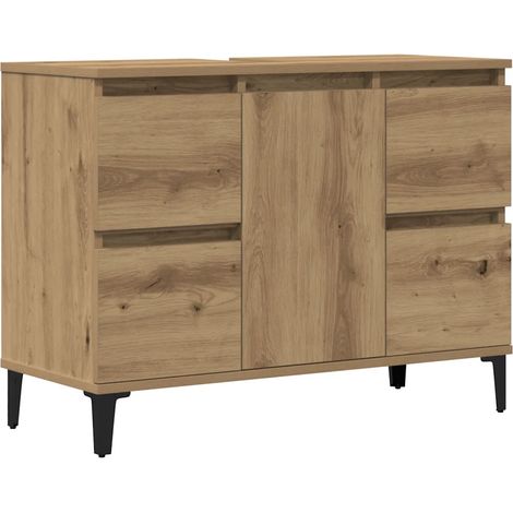 Armoire d'évier design moderne salle de bain 80 x 33 x 60 cm pratique avec 4 tiroirs en bois d'ingénierie chêne artisanal (1/5)