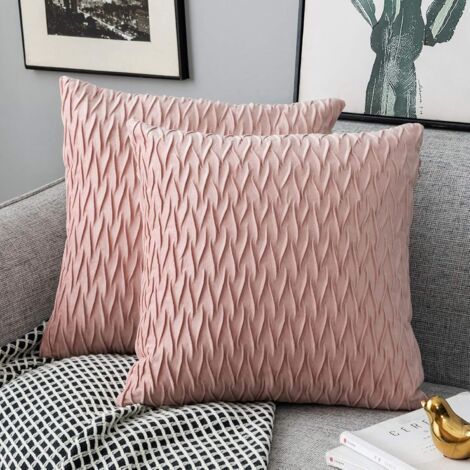 Housses Coussin en Velours 40x40cm pour Salon Canapé，Lot de 2 Housses Coussin Carrés de Motif uni Décoration Chambre, Rose (1/5)